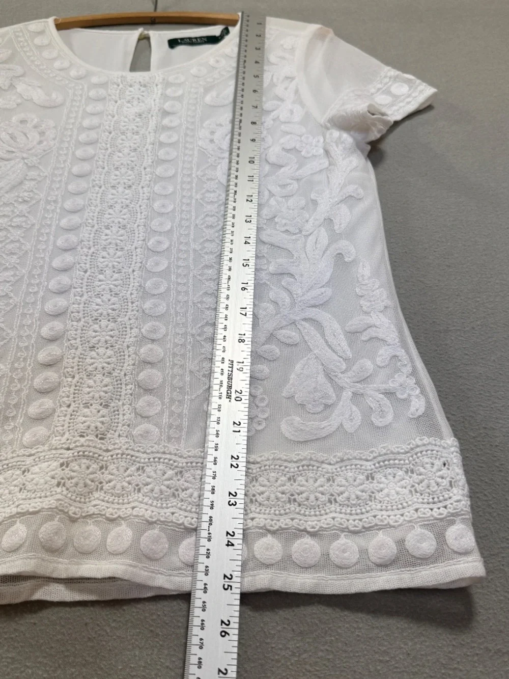 Lauren Ralph Lauren White Eyelet Lace Top Floral Embroidery Mesh Overlay Women M - Picture 4 of 11